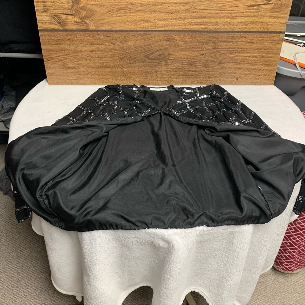 Scala Black Sequin Grid Open Front Jacket EUC - Picture 8 of 9